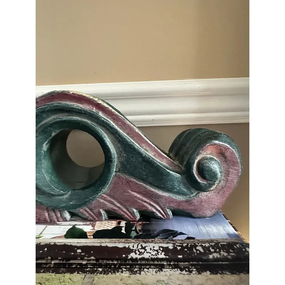 Vintage Wall Sconce Corbel Shelf solid wood Mexico blue burgundy 11x5” drape